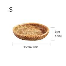 1pc Rattan Wave Rim Round Tray, Fruit Plate, Kitchen Storage Basket, Vegetable Basket, Handwoven Rattan Storage Bin - Brown - View 18