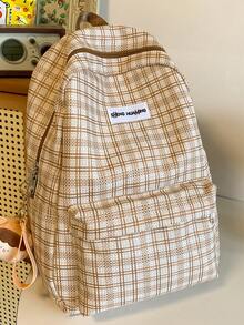 Mochila de gran capacidad, estilo japonés a cuadros, de doble hombro, versátil, adecuada para estudiantes de secundaria y preparatoria, mochila escolar a cuadros de alta calidad, versátil para estudiantes de secundaria, estilo "Mori", mochila de doble hombro, mochila suave y linda para viajes (sin colgantes) - Multicolor - Ver 14