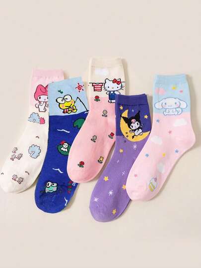 Sanrio 1 Paar Sanrio Kawaii Hello Kitty Cinnamoroll My Melody Kuromi Cartoon Socken, süße weiche Kniestrümpfe mit Katzen-Motiv, Party Favors Dekorations Accessoires (Farbunterschiede können je nach Beleuchtung auftreten)