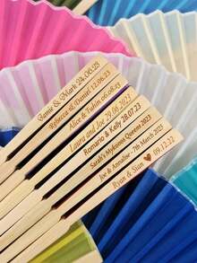 20/40pcs Personalized Engraved White Folding Elegant Cloth Fans, Wedding And Party Supplies,Art Activities For Children - Multicolor - View 2