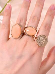 Conjunto de 3 anéis de retrato feminino com pedras preciosas incrustadas em estilo boêmio, design empilhável, adequado para mulheres que se deslocam diariamente, casual, para festas, um presente perfeito para ela, para todas as estações