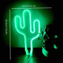 Grüne Kaktus Neonleuchte - LED Kaktus Neonlichtstreifen, Kaktus Neon Wanddekoration Neonlicht für Schlafzimmer, Batterie- und USB-betrieben Nachtlicht, Heimdekoration, Raumdekoration, Partydekoration, Cowboy Party Dekoration, Geburtstagsparty Dekoration