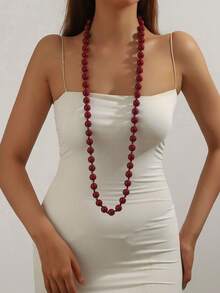 1 件波西米亚风格圆形几何亚克力珠绳结女式多层长项链，百搭礼物 - 長款打結珠子項鍊 - 查看 5