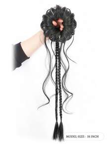 Ancient Style Side-Tied Dragon Beard Bun Wig Headband Hanfu Bun Cheongsam Flower Bud Head Wig With Twisted Boxing Braid