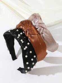 3 Stücke Damen Boho-Stil einfache Einfarbige & Blumen-Muster Perlenhaarband, geeignet für den täglichen Gebrauch