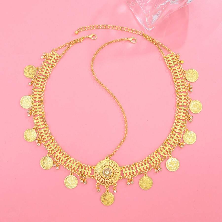 1pc Faux Crystal Coin Pattern Hair Accessory, Metallic Headpiece Suitable For Women's Daily Wear And Party - Gold - View 1