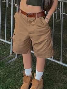 Women's 1 Piece Khaki Cargo Pocket Utility - Style Casual Shorts For Daily & Outdoor Activities In Summer - Khaki - View 6