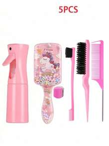 5pcs/Square Transparent Cartoon Children's Comb, Smooth Comb, Home Hairdressing Comb, Scalp Massage Comb, Bubble Ball Plastic Comb, Hairdressing Tip Tail Comb, Three Rows Comb, Double Headed Comb Design, Brush, Eyebrow Pen, Makeup Disc Hair Cover (6.8 Oz/200ml) Continuous Fine Mist Spray Bottle ,Hair Accessoires, Hair Accessories, Claw Clips