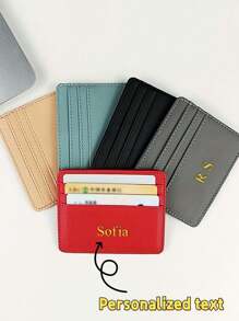 1pc Customized Unisex Casual PU Leather Name Initials Or Icon Mini Wallet, Open Style ID Card Holder For Men/Women - Gift Idea