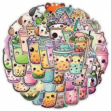 50pcs Bubble Tea Faux Pearl Design Cartoon Stickers, Vinyl Glossy Self-Adhesive Decals, Suitable For Decorating Luggage, Skateboards, Phone Cases, Diaries, Notepads, Desktops, Cabinets, Helmets For Adults And Teenagers, School Supplies,Back To School