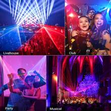Oświetlenie imprezowe, oświetlenie dyskotekowe dla DJ-ów, laserowe światła sceniczne RGB, animowane wzory kreskówkowe, sterowanie DMX, sterowanie zdalne, aktywowane muzyką i dźwiękiem, odpowiednie do barów, klubów KTV, imprez, karnawałów, śpiewu i tańca w pomieszczeniach, scen weselnych, dekoracji pomieszczeń, prezentów urodzinowych, obchodów festiwali.