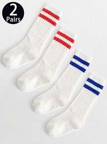 2 Pairs Of Children's Socks For All Seasons Ins Parallel Bar Calf Socks Versatile Student Socks Sports College Style Tube Socks Suitable For Daily Life