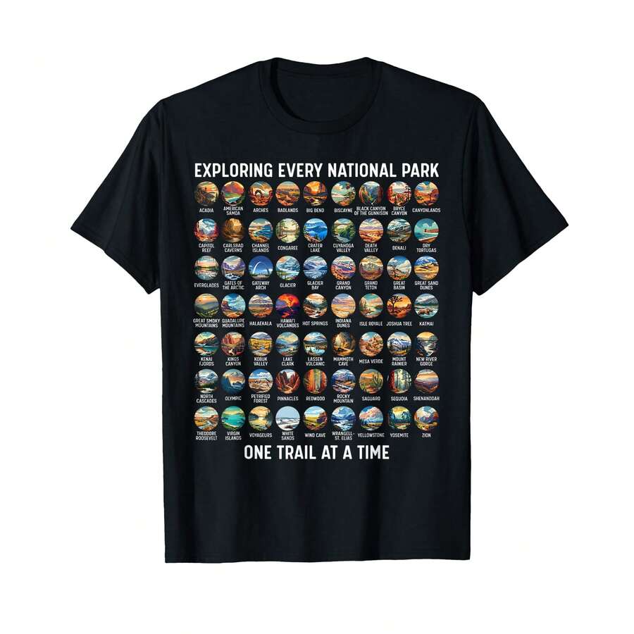 All Us National Park Checklist Bucket List Of National Parks T-Shirt; TR Hostess Gifts - Black - View 1