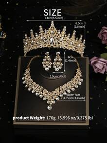 1 Bộ trang sức thời trang cưới Phụ kiện cô dâu, Vương miện đính đá, Vòng cổ & Hoa tai sang trọng Bộ trang sức 4 món, Thích hợp cho váy cưới, Tiệc tùng, Tụ tập - Vàng - Xem 6