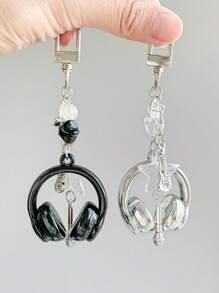 1 szt. Unisex INS Style Brelok do słuchawek muzycznych, kreatywny mini mikrofon z gitarą i nutami, unikatowy łańcuszek do telefonu, brelok do samochodu, festiwal muzyczny, prezent dla miłośnika muzyki, akcesoria do samochodu, brelok do torby, plecak do szkoły, uroczy gotycki Y2k