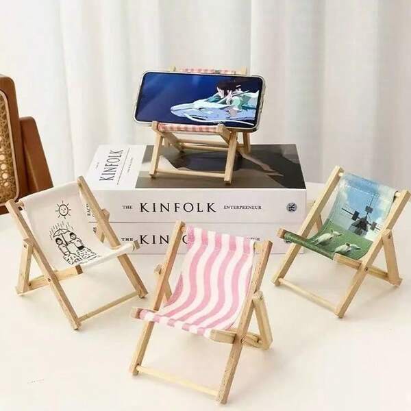 New Beach Chair Shaped Mobile Phone Holder, Foldable Tablet Desk Slouchy Stand, Creative Funny Small Prop Decor