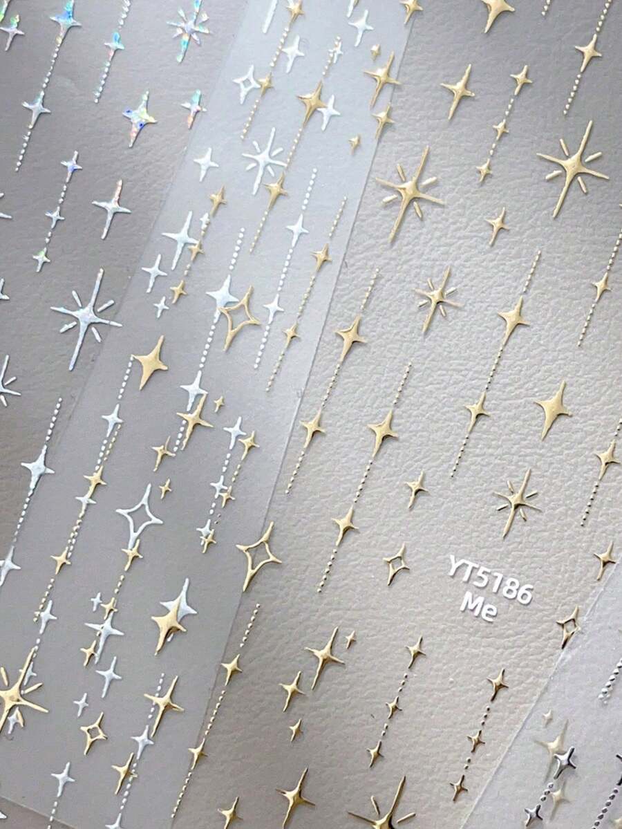 1pc Four-Point Star Nail Stickers Foil Silver DIY Adhesive Nail Art Decoration Waterproof Single Pack Minimalist Sweet French Style Sexy Star Design Nail Decals Nails Nail Supplies - Gold - View 1