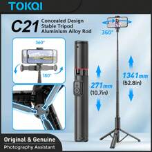 TOKQI 52,8 Zoll Selfie-Stick Smartphone Stativ mit kabellosem Fernbedienung, tragbar, leicht, ausziehbares Smartphone Stativ (Schwarz)
