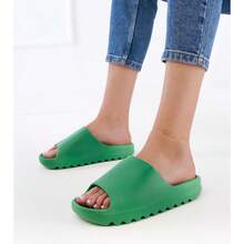 Women's Versatile Green Rubber Platform Slides - Green - View 1