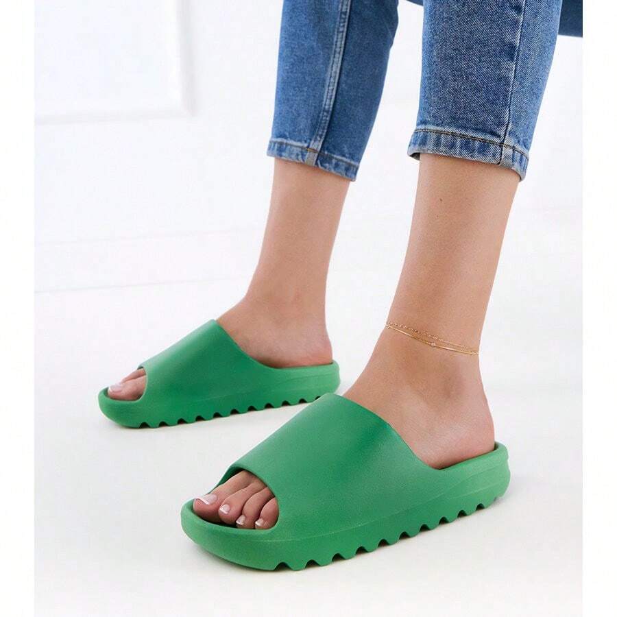 Women's Versatile Green Rubber Platform Slides - Green - View 1