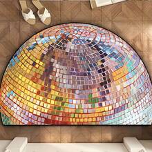 1pc Washable Semi-Circle Entrance Mat - Colorful Disco Ball Pattern, Washable Velvet Surface, Non-Slip Dotted Plastic Bottom, 4 Size Options, Suitable For Entryway, Bedroom And Bathroom, Bestselling And Well-Reviewed Semi-Circle Entrance Mat With Non-Slip Bottom - Multicolor (New) - View 16