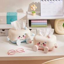 1pc Cute Sports-Shaped Tissue Box With Smiling Face Design - Available In White And Pink, Compact Tabletop Decor For Living Room, Dining Room, Kitchen - Creative Home Gift, Box Decoration, Fun Style, Glossy Surface, Decorative Accessory, Suitable For Interior Designers, Durable Material, Practical Accessory, Interior Design Enthusiasts