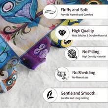 柔软温暖的法兰绒毯子，带有月亮和猫头鹰图案，舒适的毛绒毯子，适合猫头鹰爱好者