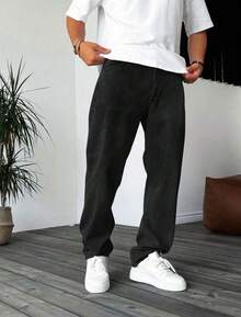 Men's Balloon Jeans/ Wide Leg Pants All Regular Fit Pocket Zipper Button - màu đen - Xem 3