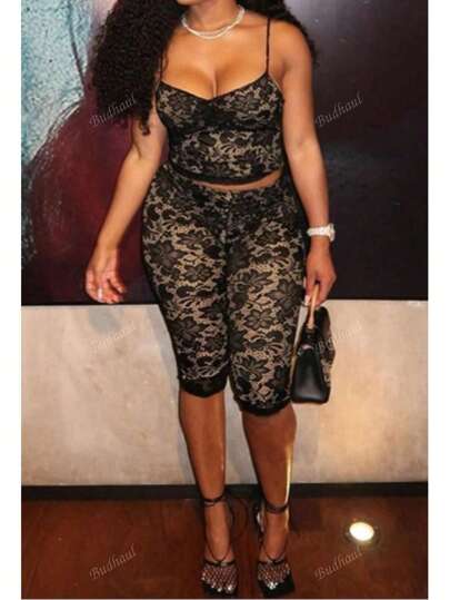 Budhaul Summer Fashion Lace Two Pieces Set Club Outfits For Women Sexy