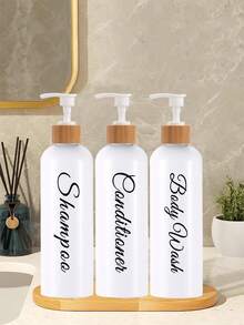3 件 500 毫升可再填充洗发水和护发素瓶，带竹泵，浴室淋浴洗发水分配器套装，浴室空洗发水瓶乳液分配器，浴室收纳和存储返校浴室配件