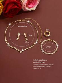 1 Set Fashion Jewelry Including Necklace, Earrings, Bracelet, Elastic Ring, Suitable For Women's Daily Wear
