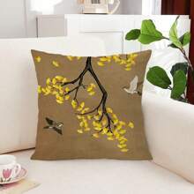 2 pièces Housse de coussin avec motif fleur de Ginkgo et oiseau, style antique chinois, décoration de pièce, coussin de canapé, décoration de coussin, décoration douce pour salon et chambre à coucher