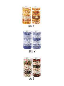 12 Rolls Of Mushroom With Plant Washi Tape Set, Autumn Pattern And Blue Porcelain Pattern Sticker Rolls, Decorative Tape For Diary Decoration, Scrapbook DIY Crafts Decoration Material Stickers, Gift Wrapping And Party Decoration,Back To School,School Supplies - Multicolor - View 3