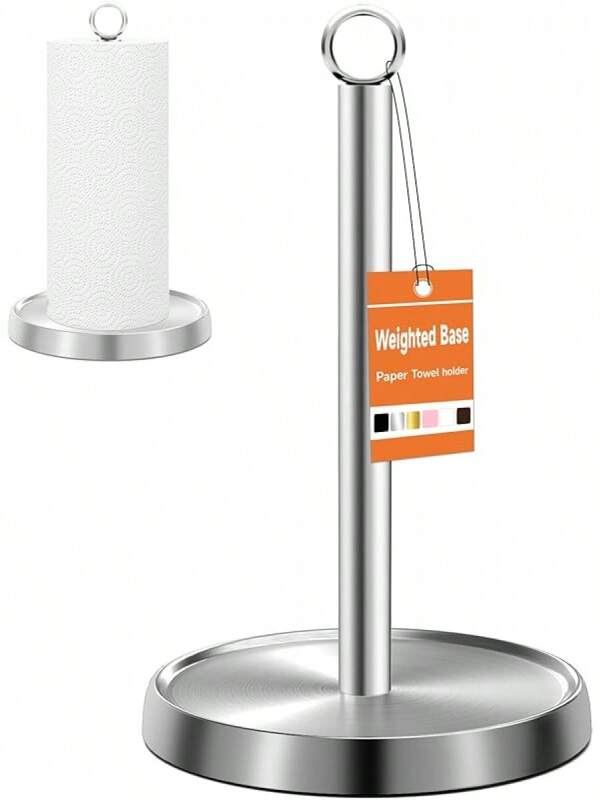 Paper Towel Holder Countertop, Stainless Steel, Weighted Base, Anti-Slip, Black Paper Towel Holder Stand Kitchen Bathroom Farmhouse Essentials Decor Accessories