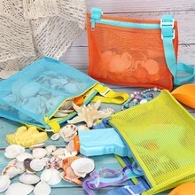 3pcs Large Capacity Mesh Bags, Mesh Beach Bags, Lightweight Foldable Mesh Tote Bag,Toys Storage Bag, Swimming Accessories Storage Bags, Sand Toys Beach Shell Collection Travel Bag, Sand Dredging Tool Bag, Multifunctional Travel Organizer,Beach Bag,Perfect For Toys, Swim Gear, And Shell Collectors. - View 2