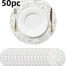 12/24/50/100/150 Stücke 33cm rundes Einweg-Besteck-Set in Goldfarbe, elegante Folie Tisch-Deko, geeignet für Hochzeit, Party, Veranstaltung, Weihnachten, Thanksgiving, Geburtstag, Abschluss, Candle-Light-Dinner, Valentinstag und Single-Party