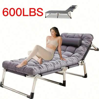 KNERS Folding Bed With Cushion - Lightweight And Portable Single Size, With Sturdy Metal Frame, Ergonomic, Suitable For Outdoor Sports, Summer Exploration, Beach, Picnic - Durable Foldable Design, Camping Accessories, Comfortable Fabric