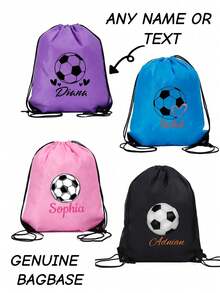 Personalized Nylon Drawstring Pocket, Can Be Printed With Name, Text Or Logo, Custom Backpack For Event Planners. This Bag Is Suitable For Daily Use By Boy And Girl, Suitable For Going Out, Exercise, Travel, Shopping, Beach And Other Occasions. - Black and White Football - View 2