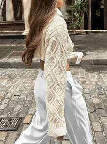 Solid Knit Long Sleeve Crop Top, Crew Neck, Simple & Stylish, Crop Top,Tops For Women,Festival Outfits,Clothes,Going Out Outfits,Crochet Top,Long Sleeve Top