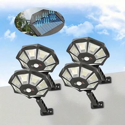 1-4PCS 168LED Solar Street Lamp Motion Sensor Dusk To Dawn, 3 Lighting Modes Outdoor Wall Light 8 Light Surfaces Large Lighting Range, Waterproof Solar Flood Light, For Courtyard, Balcony, Garden, Street