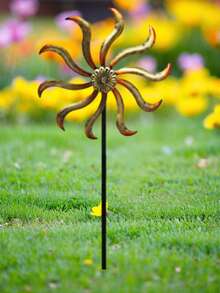 1pc Vibrant Metal Windmill - Double-Sided, Colorful Butterfly & Sunflower Design Outdoor Garden Decor, Perfect For Yard, Patio & Lawn, No Electricity Needed, Outdoor Metal Sculpture Color Windmill Blades - Multicolor - View 9