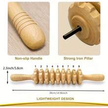 Wooden Massage Tool Kit - Back Massage Board, Full Body Beauty Roller, Fish Tail Scraper