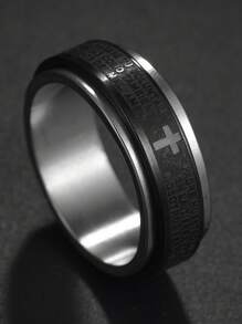 1 Pc Anti-Stress Rotating Jesus Cross Men's Finger Ring Anxiety Relief Spinning Metal Spinner Fidget Ring Jewelry