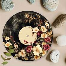 Decorative Floral Vinyl Record Design Metal Plaque, Circular 2D Printed Iron Decor, Retro Wall Art For Home, Kitchen, Garden, Office - Unique Christmas Gift, Vintage Metal Poster, Not Real Record - Multicolor - View 3
