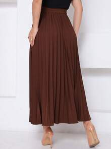 LXC Women's Pleated Skirt, Women's Vintage Midi Skirt, Elegant High Waist Long Skirt, Simple, Casual, Pleated, Office, Wedding - 鏽棕色 - 查看 7