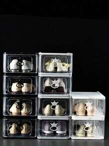 Juego de 5 Cajas de almacenamiento para zapatos, apilables, transparentes, organizador de entrada, tamaño grande (blanco) 31.5*21.5*13.5 - Multicolor - Ver 6