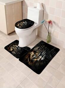 1pc/4pcs Gold African Wild Animals Manly Stylish Multifunctional Bathroom Waterproof Shower Curtain, With 12 Hooks, Bathroom Non-Slip Mat, U-Shape Toilet Mat And Round Toilet Lid Cover, Bathroom Set For Whole Scene Usage Bathroom Accessories Back To School