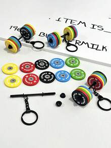 1PCS/3PCS/4PCS 简约时尚迷你健身系列钥匙扣硅胶举重杠铃片哑铃吊坠学校汽车配件可爱哥特 Y2k - 彩色 - 查看 7