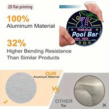 1 Stück runde bedruckte Aluminium Hinweistafel mit Neonlichtern, präsentiert Strand-Atmosphäre mit Cocktails, Palmen und Sonnenschein, erzeugt eine tropische Resort-Stimmung. Diese Beschilderung ist ideal für Pool-Bars und Strand-Erholungsbereiche in tropischen Resorts und macht ein perfektes Geschenk für Reiseliebhaber, um ihr Verlangen nach einem Strandurlaub zu erfüllen.