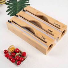 Bamboo Storage Box 2 In 1/3 In 1 Bamboo Storage Box, 1pc Storage Bag Organizer | Multipurpose Fresh-Keeping Bag Box With Cutter, For Fresh-Keeping Film, Aluminum Foil Film And Plastic Bag, Kitchen Organizers Kitchen Accessories 3 In1 Aluminum Foil Plastic Wrap Dispenser With Cutter And Label